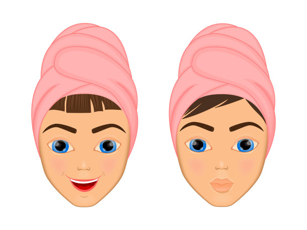 女孩关心和保护她的脸与各种行动，面部，治疗，美容，健康，卫生，生活方式，设置，在毛巾，图片下载