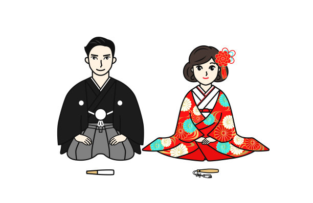 新娘和新郎微笑着并排坐在一起。图片下载