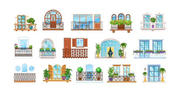 窗户和阳台为住宅立面外观设计。图片下载