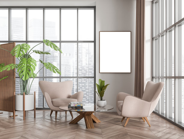 室内设有座椅、茶几、窗户和帆布模型图片下载