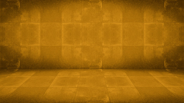 金黄色的混凝土水泥石，方形瓷砖墙面和地板/空3D工作室，展示产品的室内纹理，墙壁背景图片下载