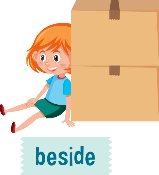 地点介词与卡通女孩和一个盒子图片下载