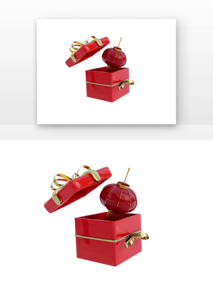 3D新年灯笼礼盒元素图片下载