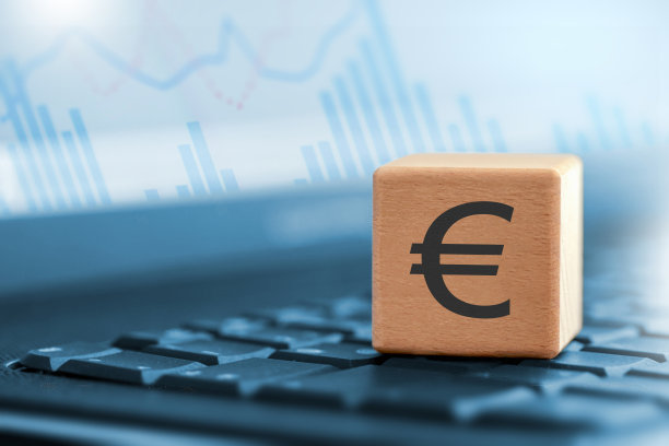 写在笔记本电脑键盘上的木制立方体上的欧洲标志字图片下载