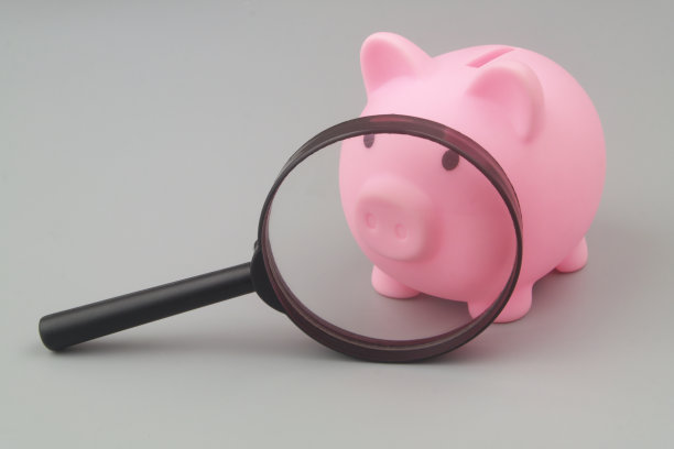 放大镜和存钱罐图片下载