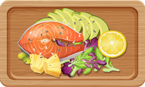 木制托盘上鲑鱼排的俯视图图片下载