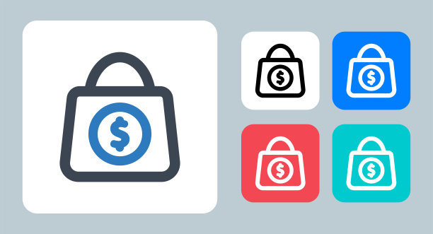 购买图标-矢量插图。袋子，购买，支付，购买，商店，购物，钱，支付，线，轮廓，平面，图标。图片下载