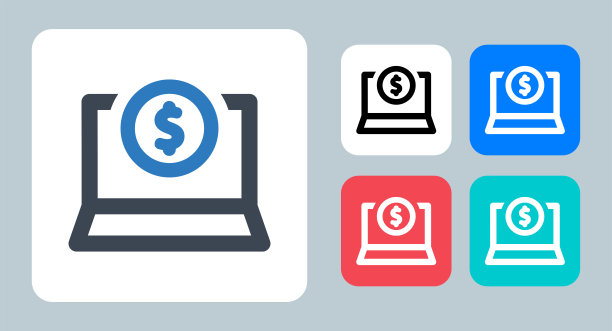 在线支付图标-矢量插图。在线，支付，银行，互联网，美元，货币，支付，交易，购买，线，轮廓，平面，图标。图片下载