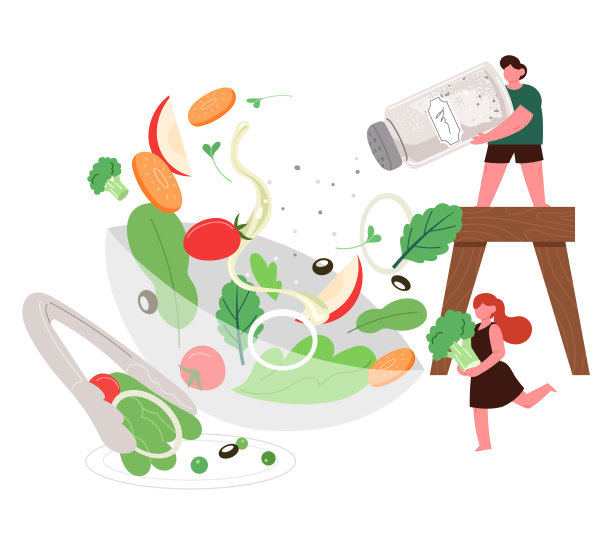 小人在做沙拉。图片下载