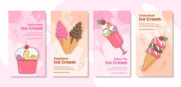 冰淇淋社交媒体故事模板平面卡通背景矢量插图图片下载