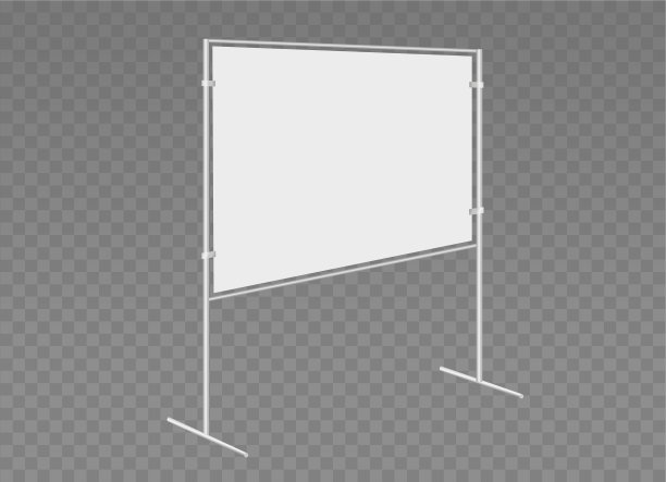 信息台、广告发布会墙、展板、学校黑板。两根柱子上的展览或街道横幅。向量的现实模型。水平空白模板上透明。图片下载