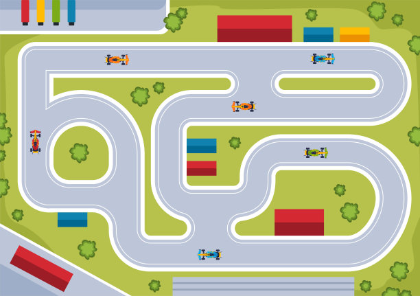 方程式赛车运动汽车到达比赛线路的终点线卡通插图赢得冠军在平面风格的设计图片下载