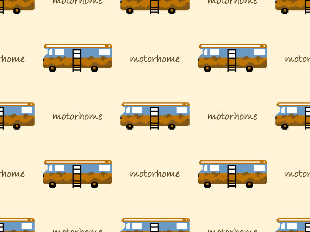 房车卡通人物无缝图案的黄色背景。图片下载