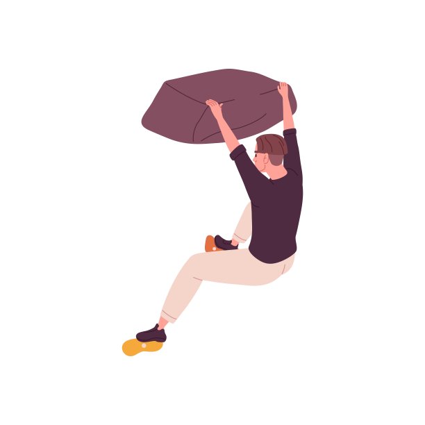 抱石公园里的攀岩者。有人在攀爬，伸手去抓岩壁上的石头。克服障碍，挑战观念。平面图形矢量插图孤立在白色背景图片下载