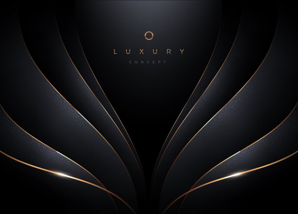 黑色背景分层三维抽象曲线形状。最小豪华模板设计与黄金。矢量插图,图片下载