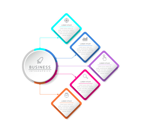连接步骤信息图模板与5个元素图片下载