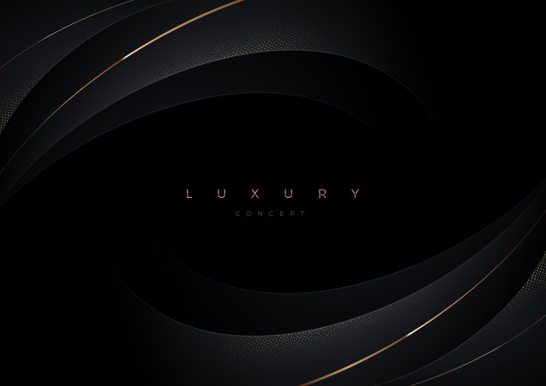 黑色背景分层三维抽象曲线形状。最小豪华模板设计与黄金。矢量插图,图片下载