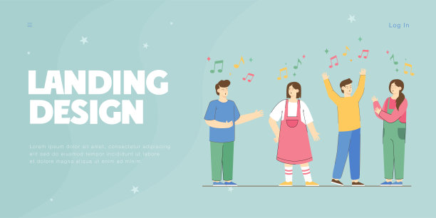 卡通男孩和女孩在教堂唱诗班或卡拉ok唱歌图片下载