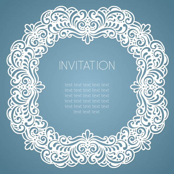 复古装饰元素的邀请，激光切割框架，维多利亚背景，矢量。图片下载