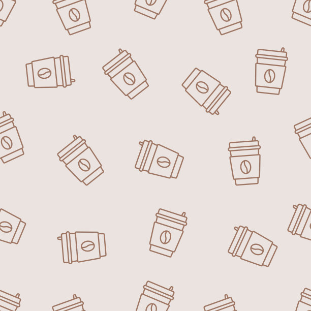 咖啡纸杯的无缝线条图案。图片下载