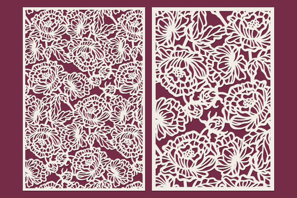 激光切割面板2:3花卉牡丹图案。房间屏风，剪纸，栅栏模板，矢量。图片下载