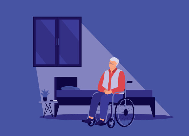 轮椅老人独自住在家里。图片下载