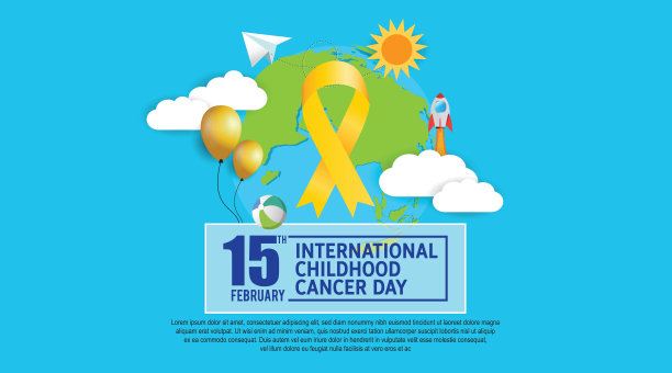 儿童癌症意识横幅，黄色丝带标志。图片下载