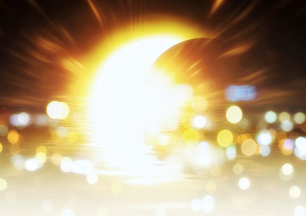 太阳在夜空中照耀的3D插图图片下载