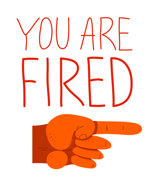 你被解雇的商人老板的手指和字母矢量插图，工作损失，解雇，职业生涯结束。图片下载