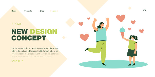 女儿给冰淇淋母亲平面矢量插图图片下载