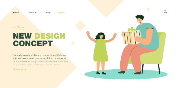 父亲坐在椅子上，拿着给女儿的大礼品盒图片下载