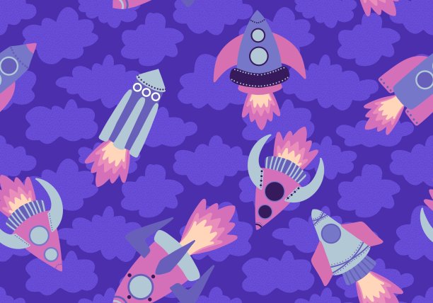 宇宙飞船无缝图案的织物和纺织品，包装和亚麻布和孩子图片下载