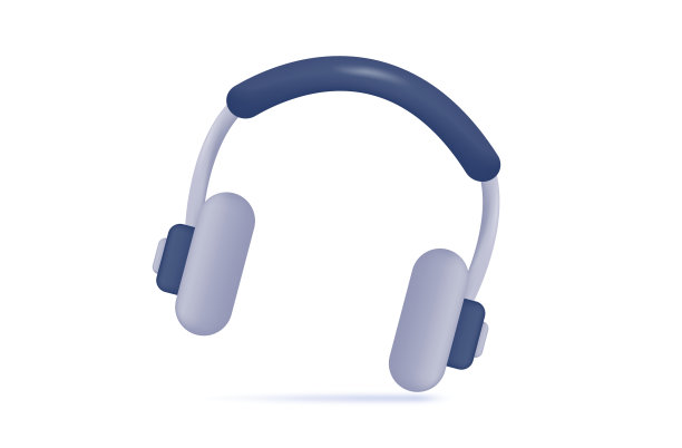 耳机3 d。音响、音响配件、听音乐设备。音响设备，娱乐小配件，支持，操作员服务维护。耳机，DJ耳机，收音机，呼叫，铃声。向量图片下载