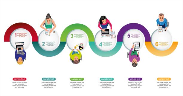 为业务分析和规划、咨询、团队合作、项目管理、财务报告和战略提供扁平化的设计理念。团队协作登陆页面模板。现代网页设计理念。图片下载