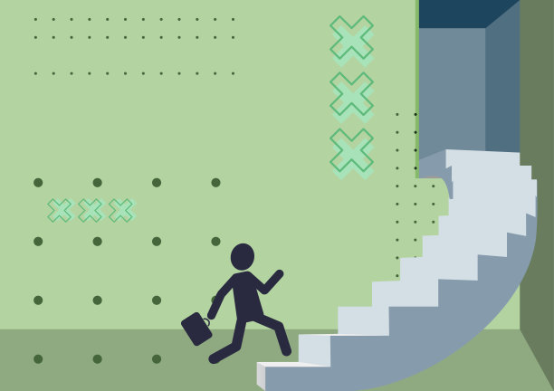 穿着西装的绅士在一个大台阶上向上跑。穿着制服的男人爬大楼梯展示进步和进步。图片下载