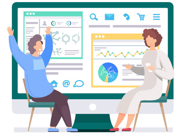 男子高兴地举起双手，女子坐着看卡片，化学研究统计图片下载