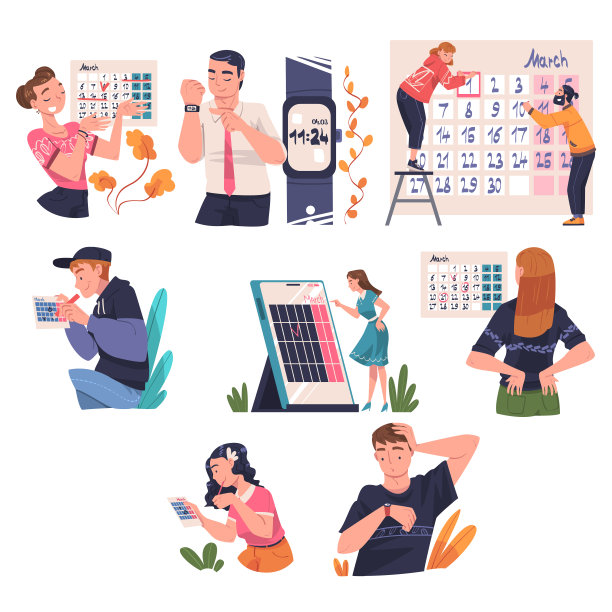 人的性格计划时间和事件标记日期日历和管理计划向量集图片下载