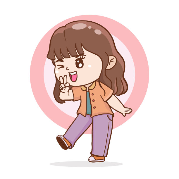 卡通人物可爱的女性快乐和微笑，平面插图图片下载