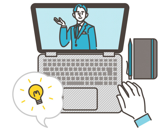 在笔记本电脑上与一名男性商人在线咨询[矢量图]。图片下载