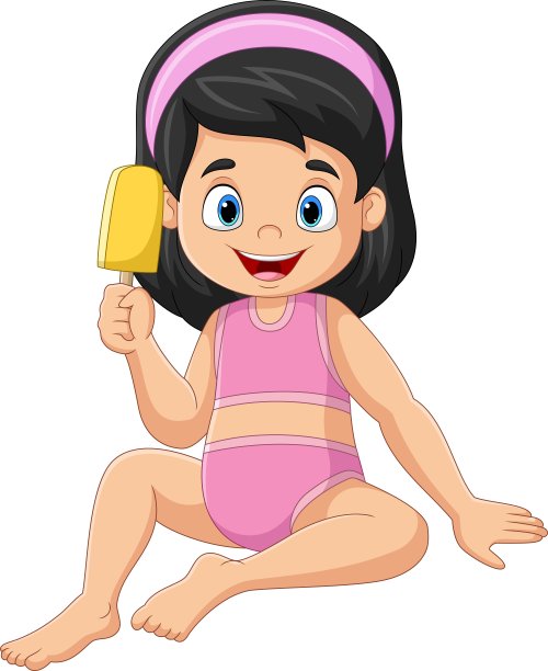 卡通小女孩拿着一个冰淇淋图片下载