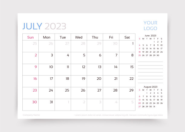 2023年7月。办公桌每月计划模板。矢量插图。图片下载