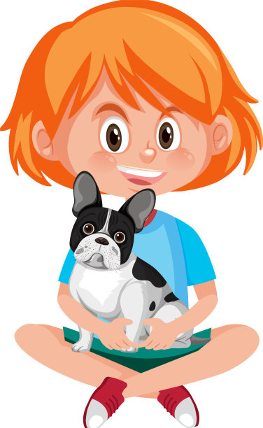 快乐的女孩和她的狗在白色的背景图片下载