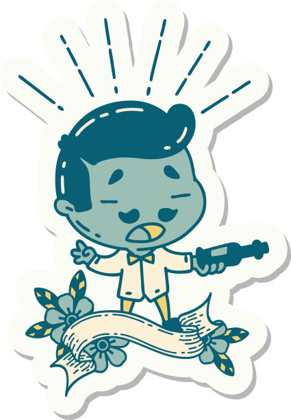 贴纸纹身风格的男人服务酒图片下载