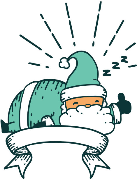 横幅上有纹身风格的圣诞老人熟睡的圣诞人物图片下载