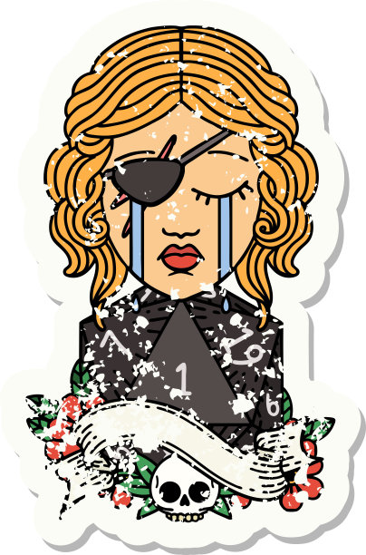 哭泣的人类流氓，用一个天然的D20卷垃圾贴纸图片下载