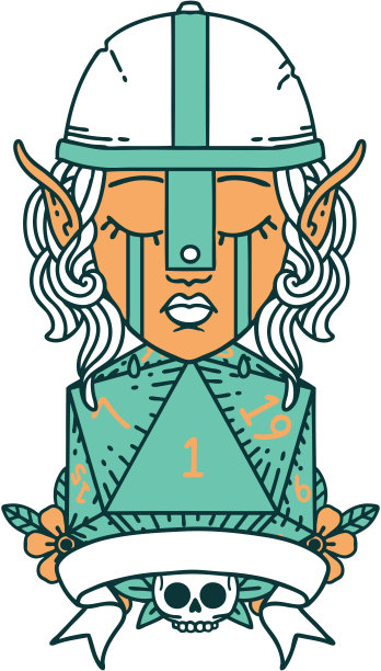 哭泣的精灵战士角色的脸与自然的一个D20卷插图图片下载