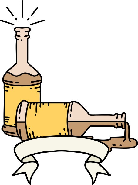 横幅上有纹身风格的啤酒瓶图片下载