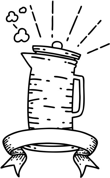 横幅与黑色线条工作纹身风格的咖啡壶图片下载