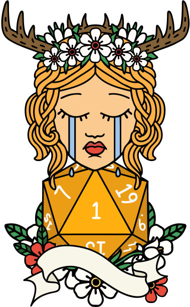 哭泣的人类德鲁伊，带有D20自然的一卷插图图片下载