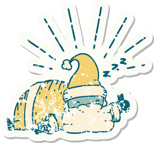 垃圾贴纸纹身风格的圣诞老人圣诞人物睡觉图片下载